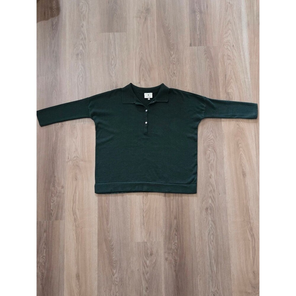 Tuckernuck Clayton Linen Blend Polo Sweater Green Oversized XS/S Heritage Preppy